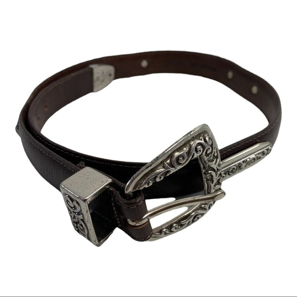 Hunt Club P2055 Brown Silver Embellishments 90s Vintage Leather Size Small Belt